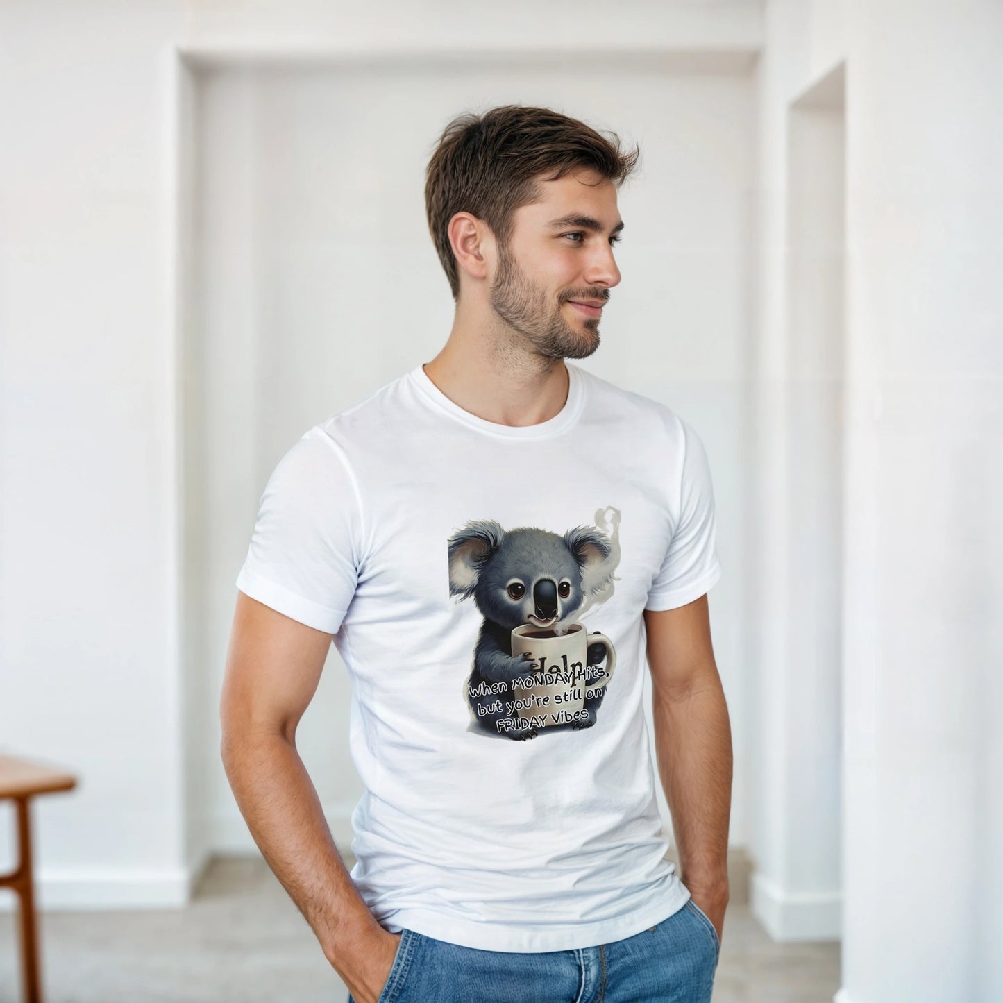 When MONDAY Hits, But You're Still On FRIDAY Vibes Koala on a Heavyweight T on a shirt