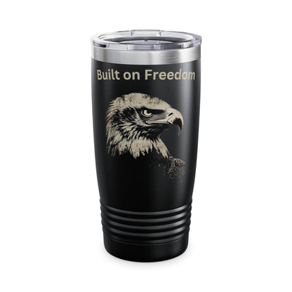 Built of Freedom text at the top of a 20oz Insulated Tumbler