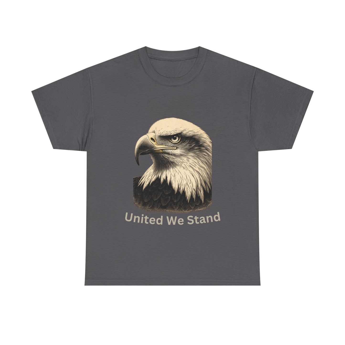 Engraved Eagle - United We Stand - text on the bottom of a Heavyweight T-shirt