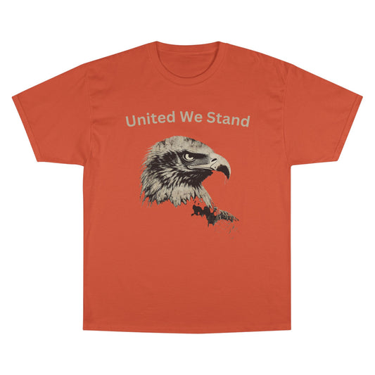 United We Stand text above an eagle head on a Champion Tee