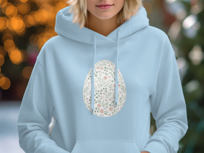 Floral Egg Design Light Blue Hoodie for Women