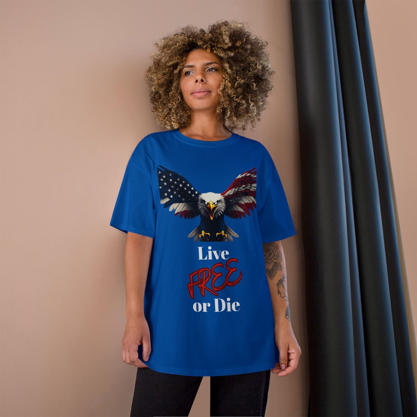 Live Free Or Die Patriotic Eagle on a Champion T-shirt