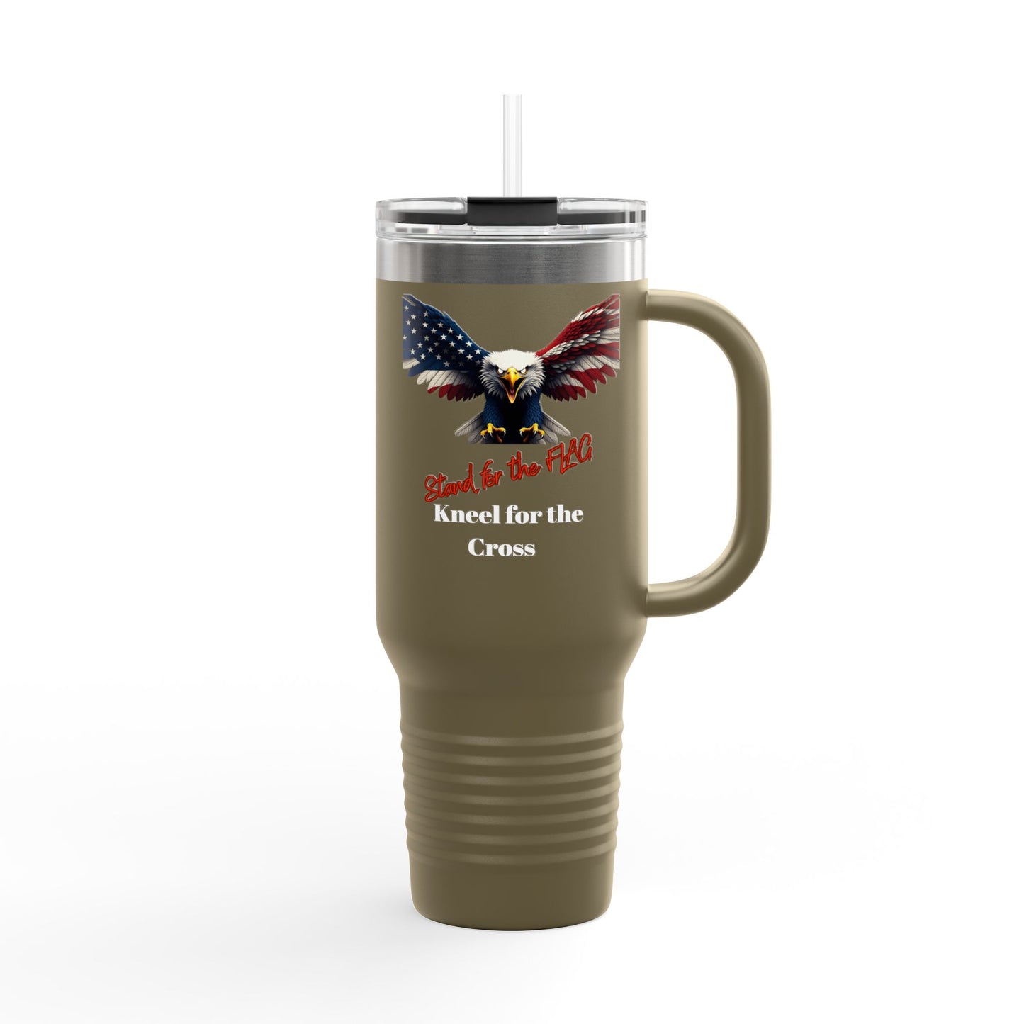 Stand For The Flag Kneel For The Cross Patriotic Eagle on a 40oz Insulated Travel Mug