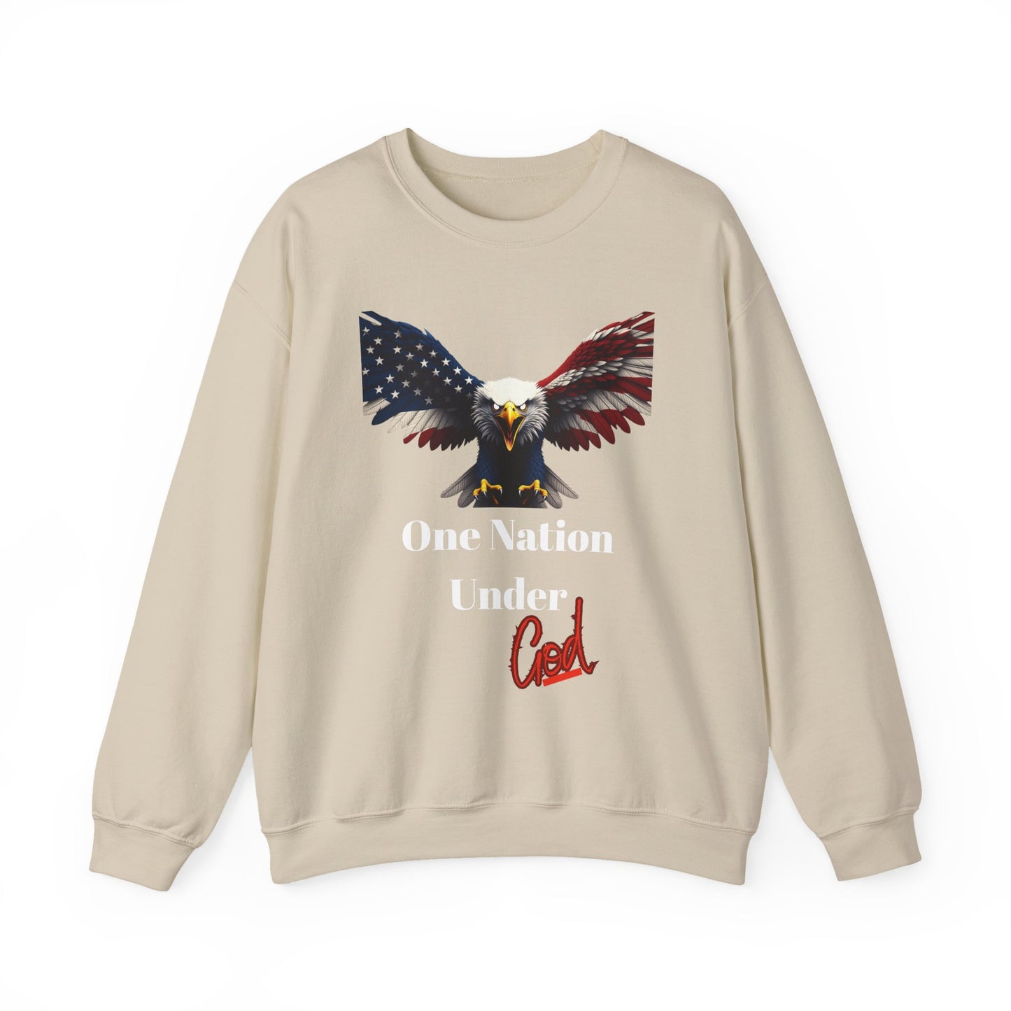 One Nation Under God Patriotic Eagle text on a Crewneck Sweatshirt