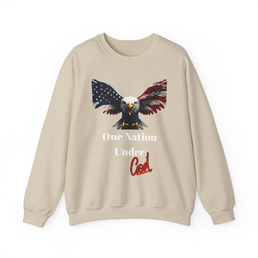 One Nation Under God Patriotic Eagle text on a Crewneck Sweatshirt
