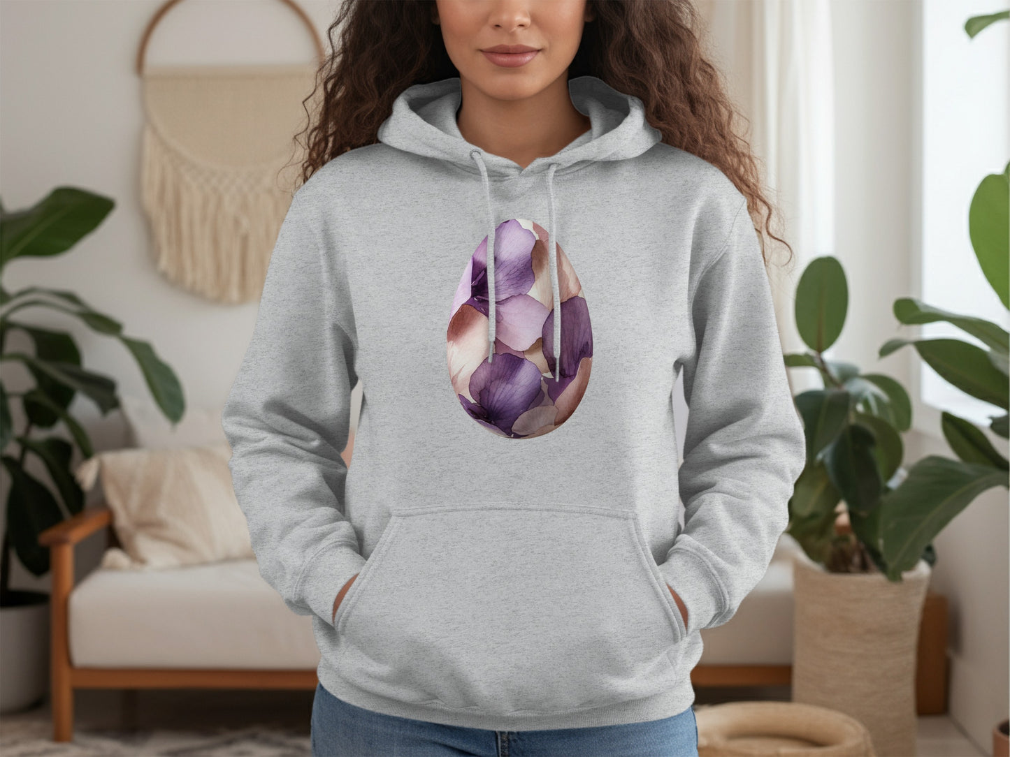 Floral Egg Graphic Print Hoodie Sweatshirt for Women