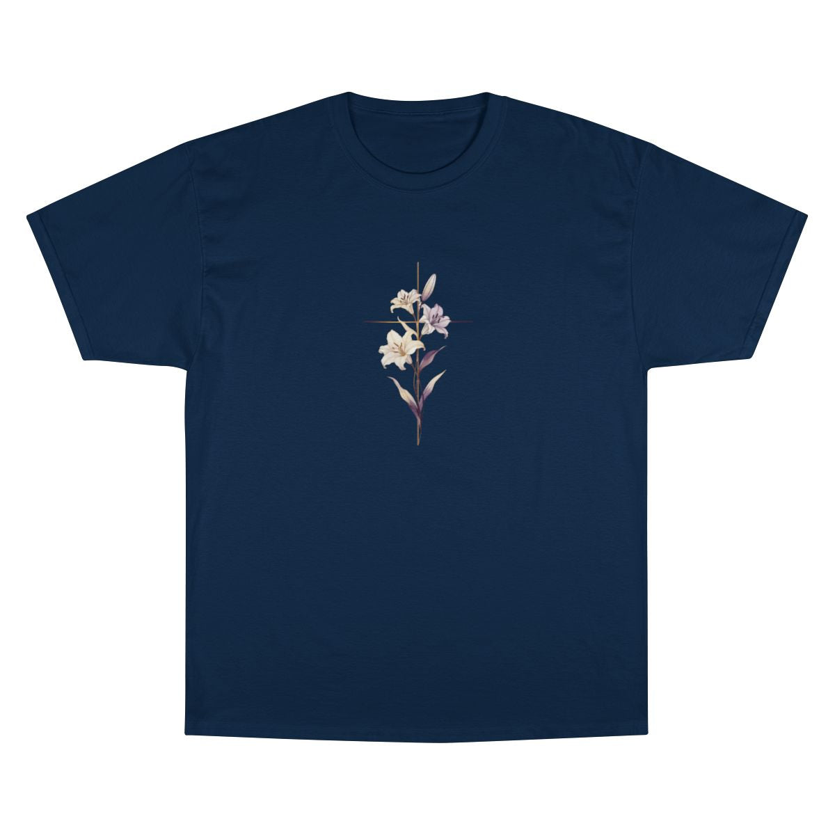 Elegant White Lily Floral Cross Graphic Navy Blue product type