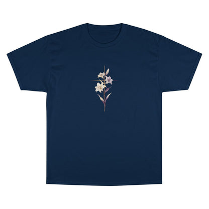 Elegant White Lily Floral Cross Graphic Navy Blue product type