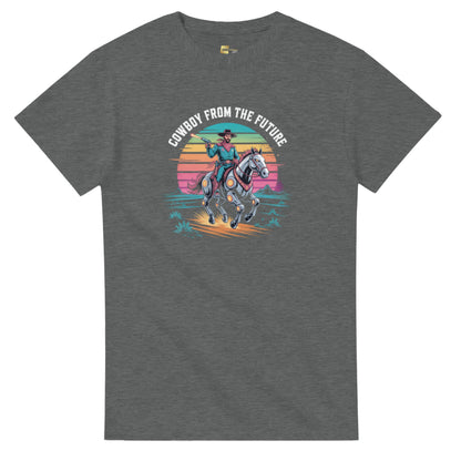 Retro-Futuristic Cowboy graphic design on a Heavyweight T-shirt