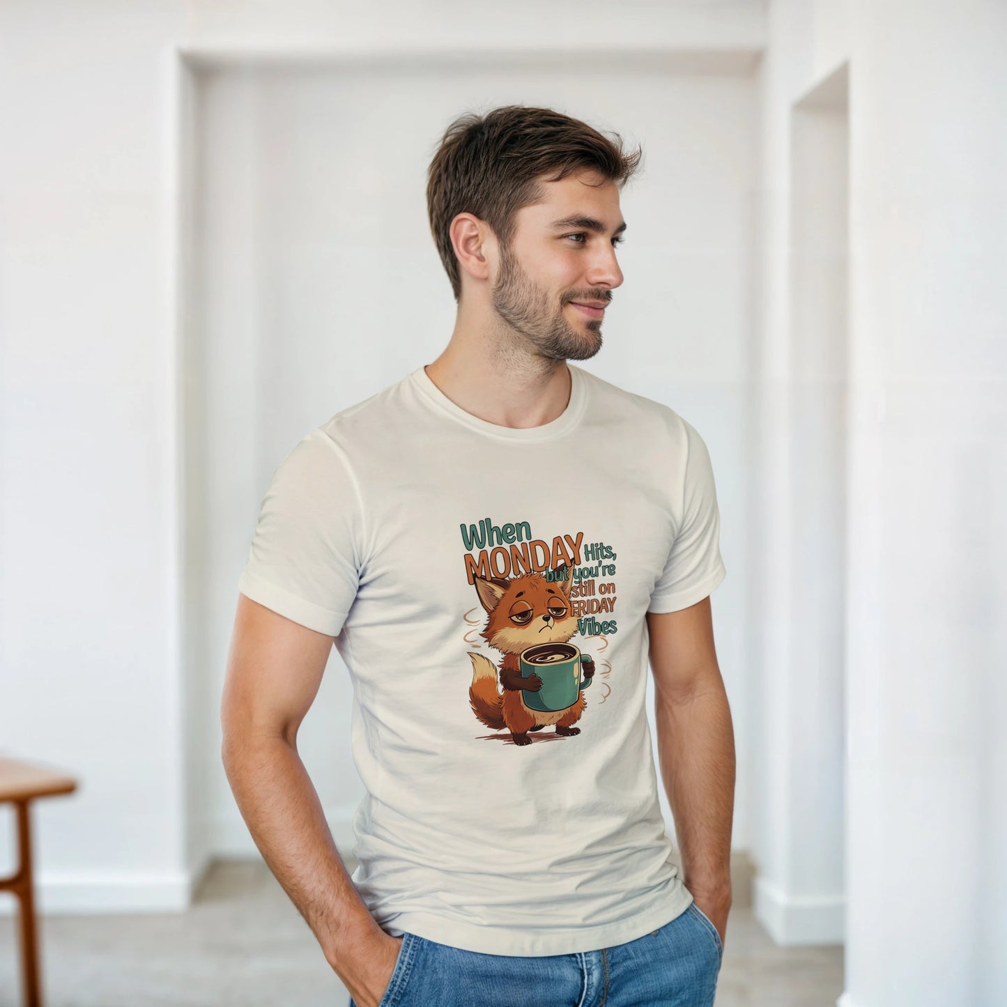 When MONDAY Hits, But You're Still On FRIDAY Vibes Fox on a Heavyweight T on a shirt