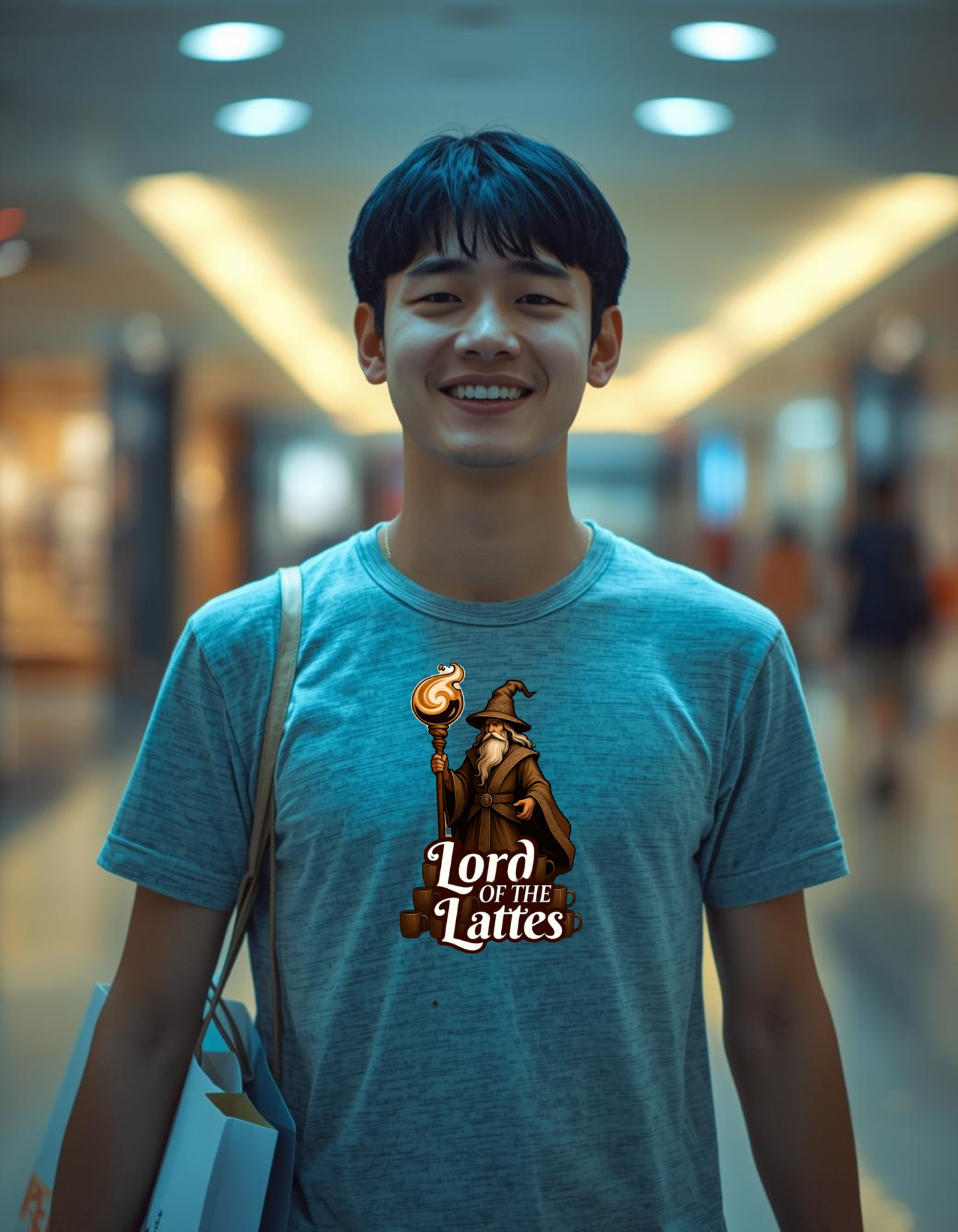 Lord of the Lattes graphic design on a Heavyweight T-shirt