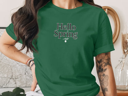 Hello Spring Green T-Shirt for Women Casual Fashion Top