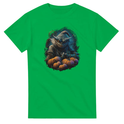 Spooky Scarecrow & Pumpkins on a Heavyweight T-shirt