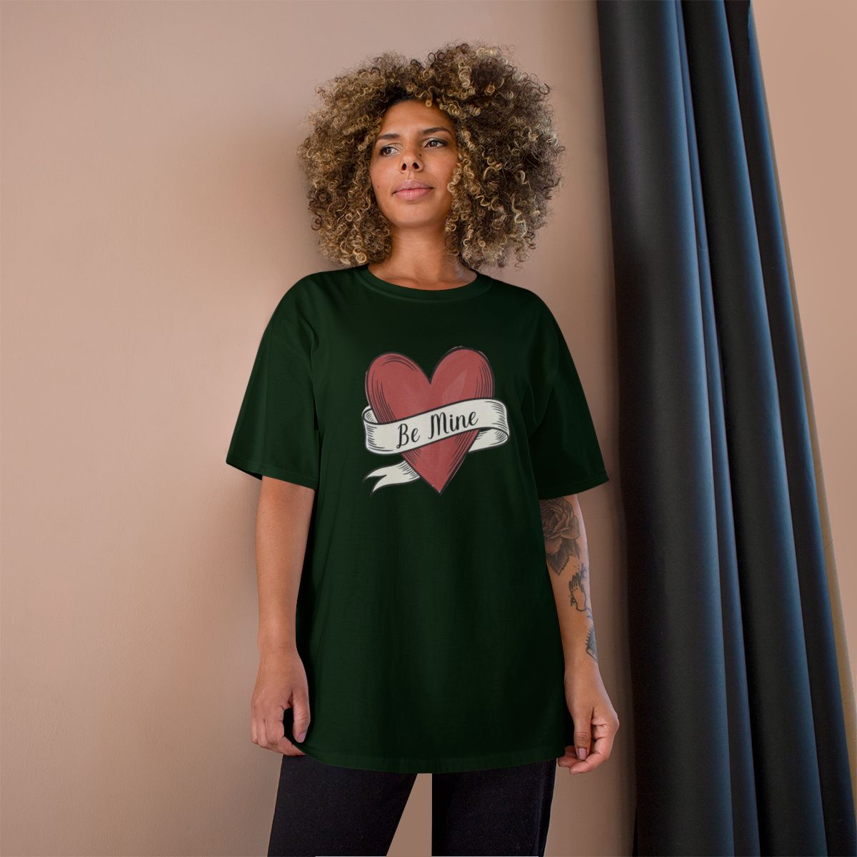Be Mine phrase on a Champion Tee