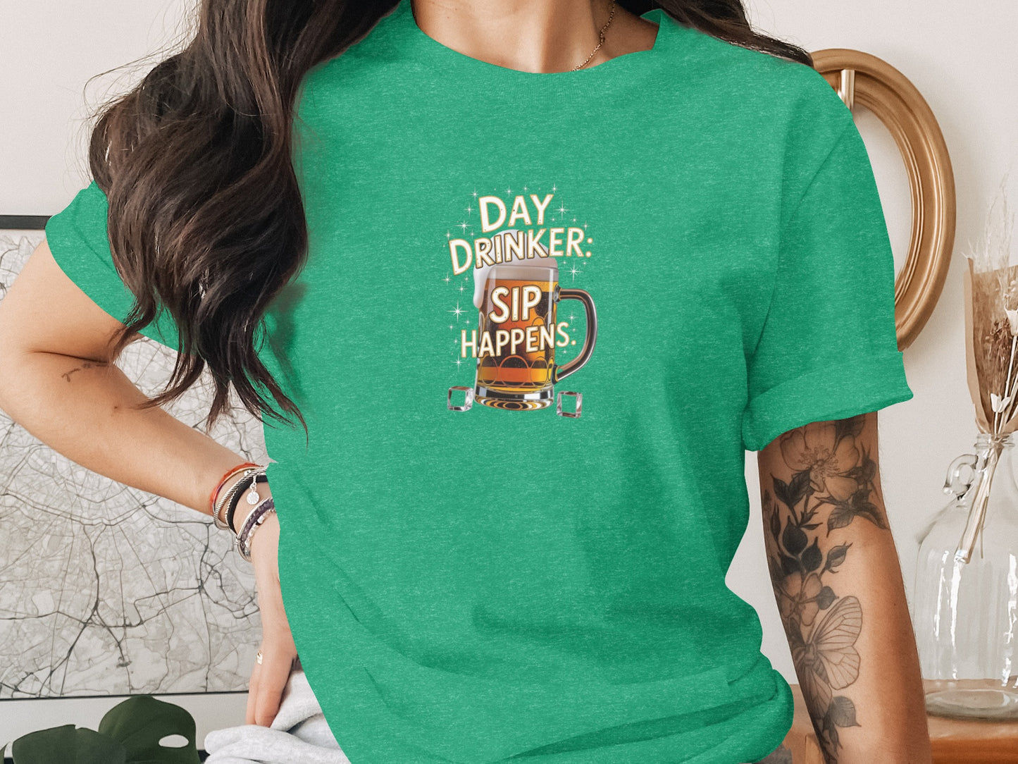 Day Drinker Sip Happens Funny Graphic T-Shirt