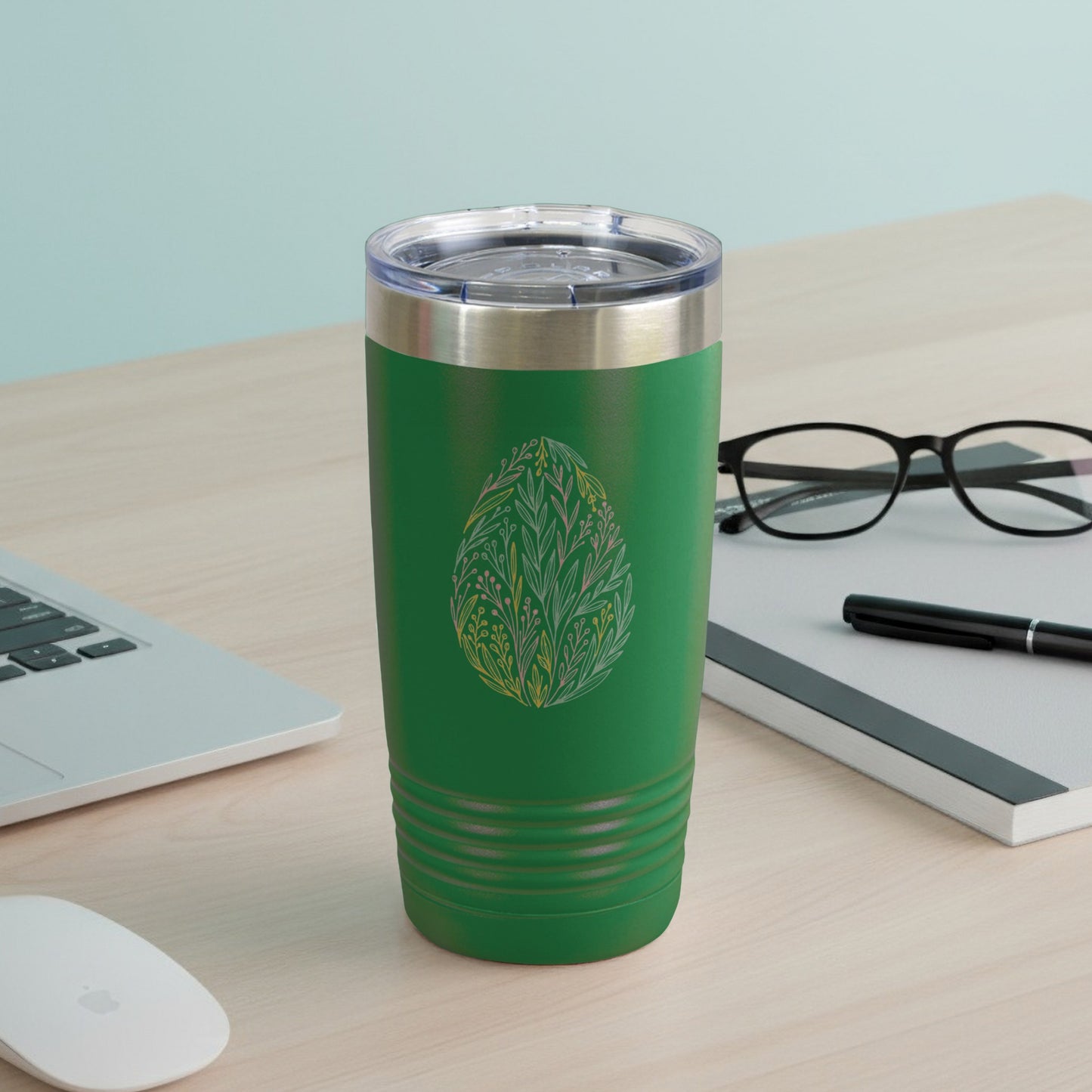 Green Tumbler with Leaf Design for Home or Office Use