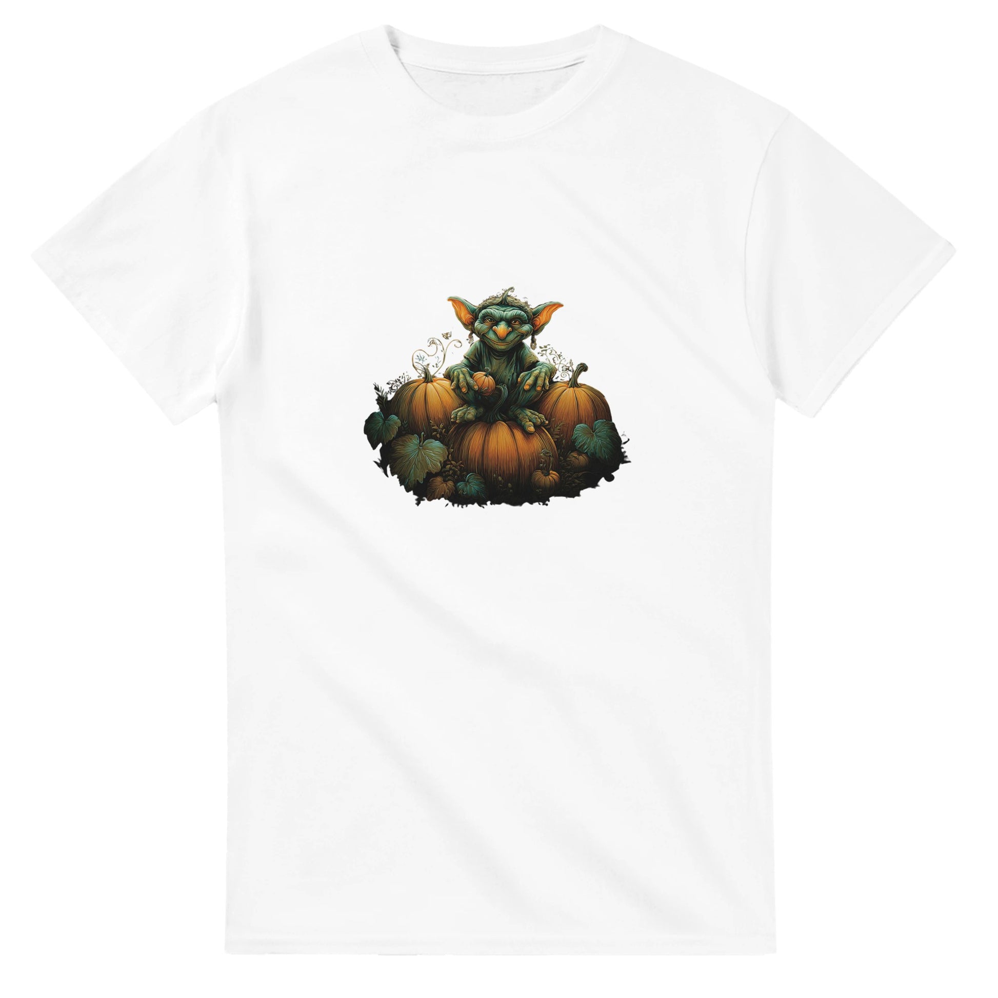 Autumn Goblin & Pumpkins on a Heavyweight T-shirt