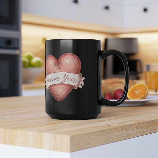 Forever Yours Heart Design Black Coffee Mug