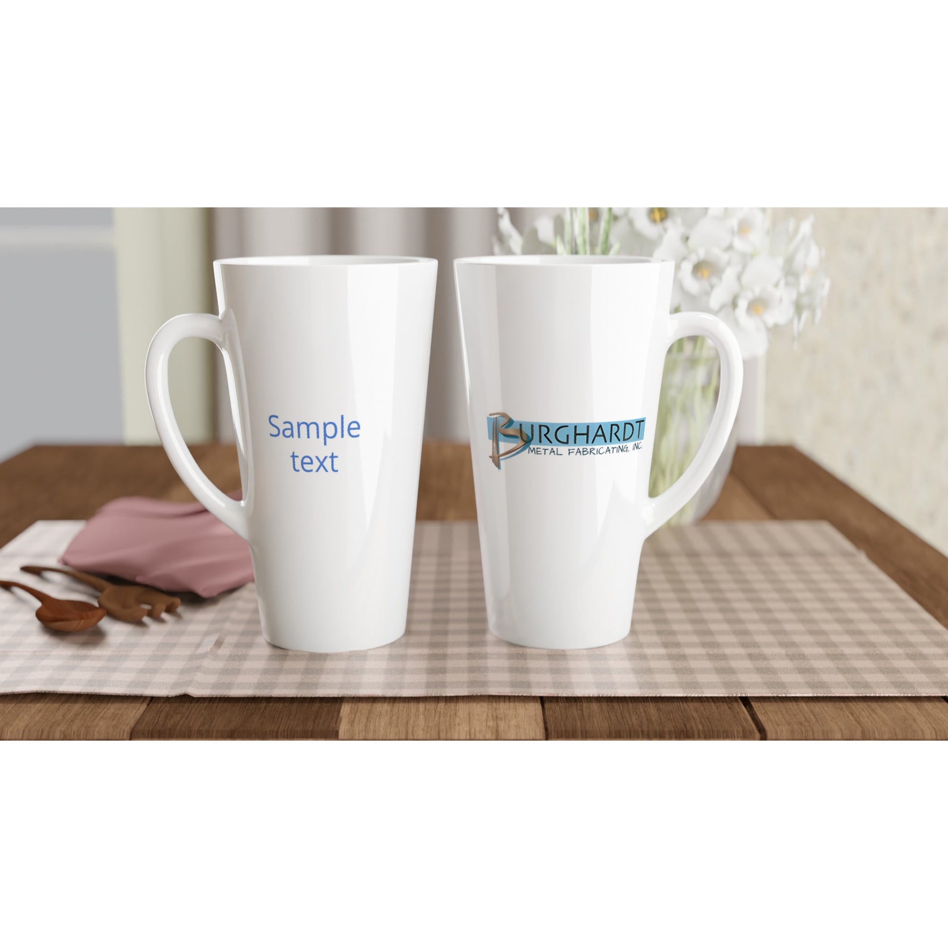 Burghardt Metal Fabricating, inc., logo on a White Latte 17oz Ceramic Mug