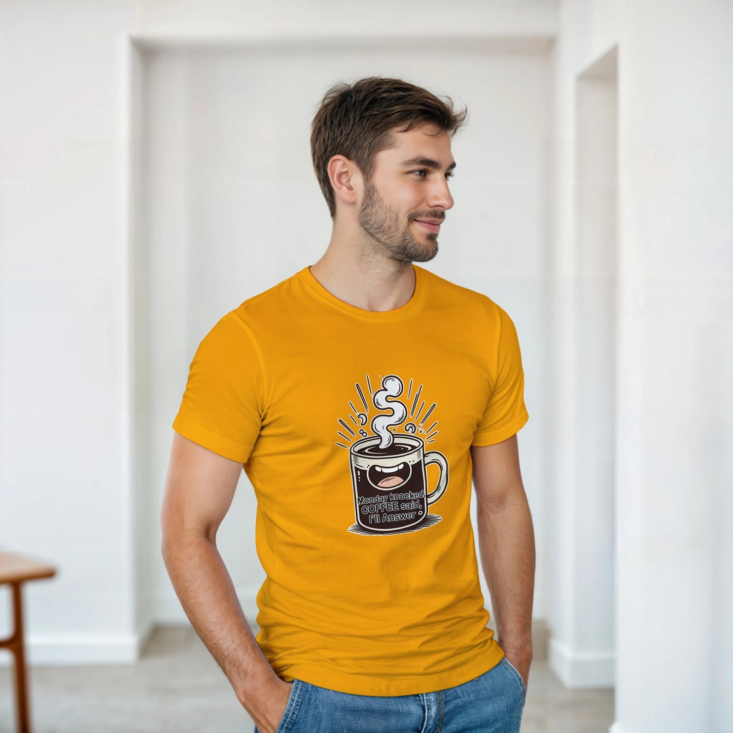 Monday Knocked, Coffee Answered on a Heavyweight Humorous Coffee Lover T on a Shirt