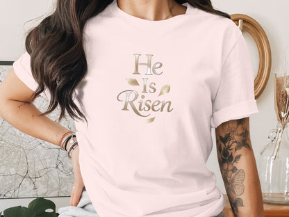 He Is Risen Golden Script Tee Easter Christian product type