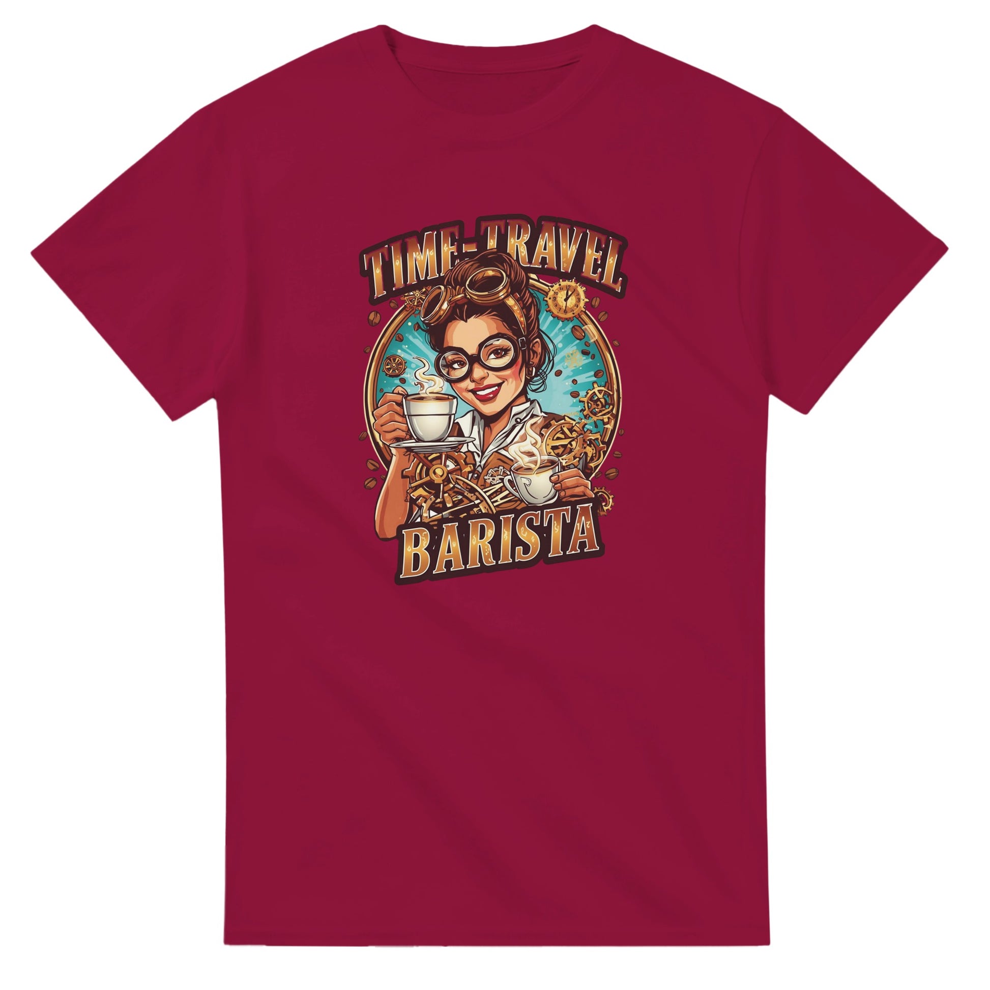 Time-Travel Barista graphic design on a Heavyweight T-shirt