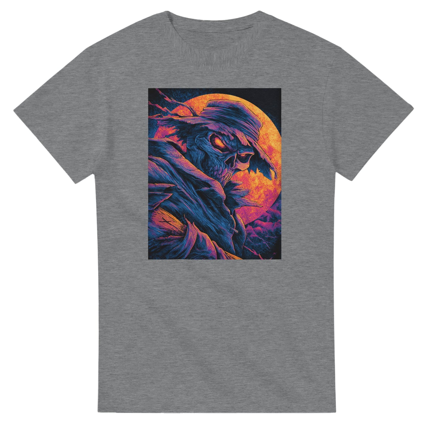 Vibrant Skull & Scarecrow on a Heavyweight T-shirt