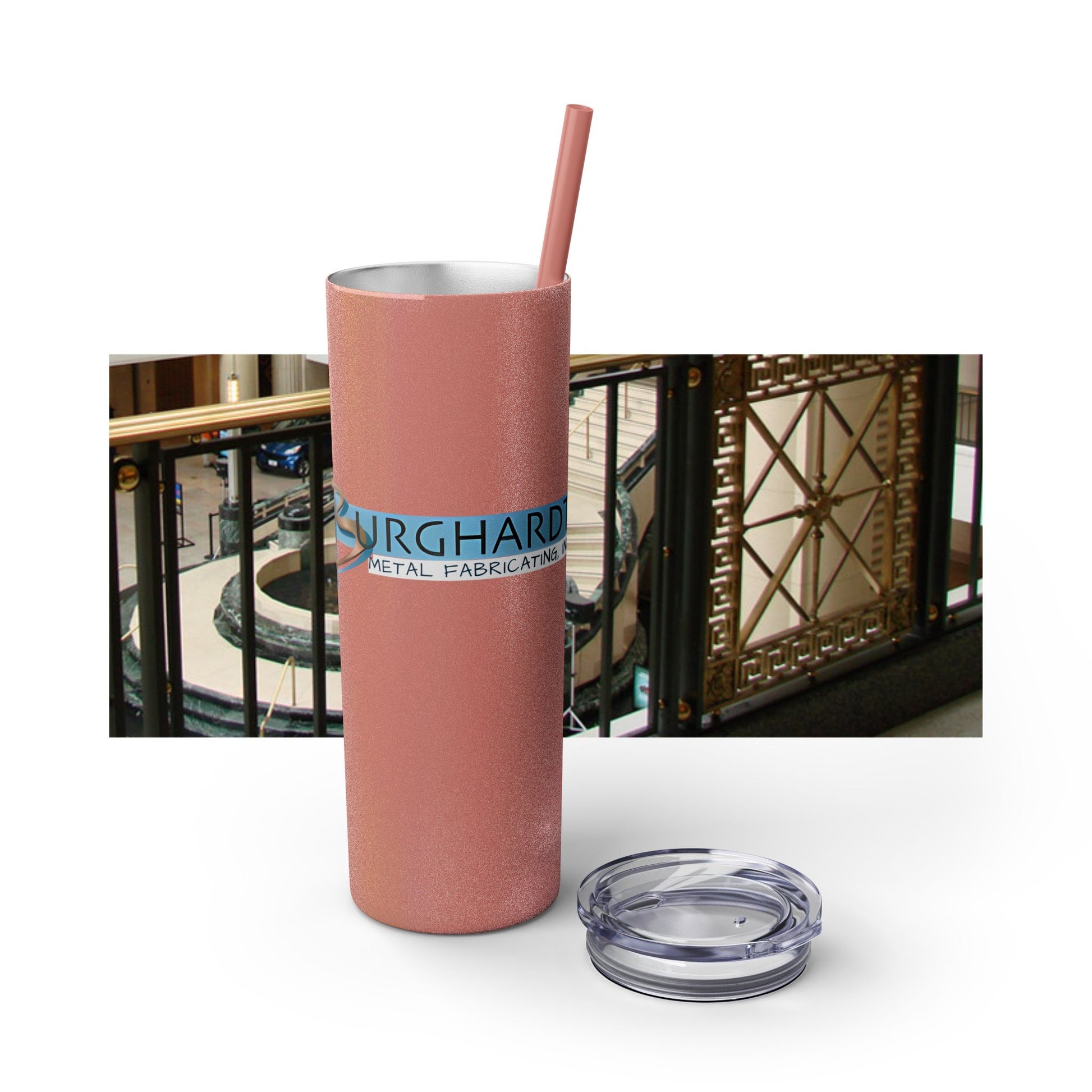 Burghardt Metal Fabricating, Inc., logo on a 20oz Skinny Tumbler
