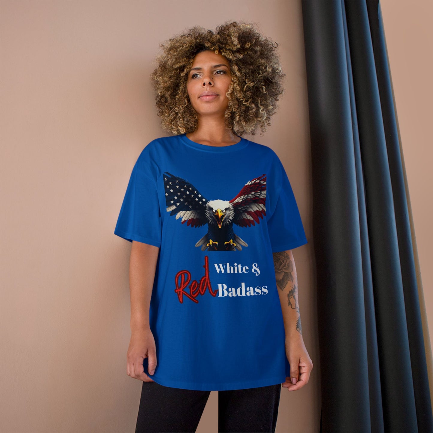 Red White & Badass Patriotic Eagle on a Champion T-shirt