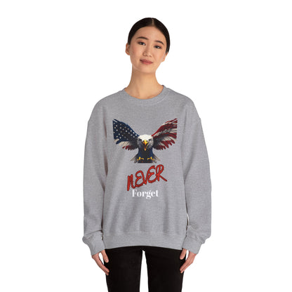 Never Forget Patriotic Eagle text on a Crewneck Sweatshirt
