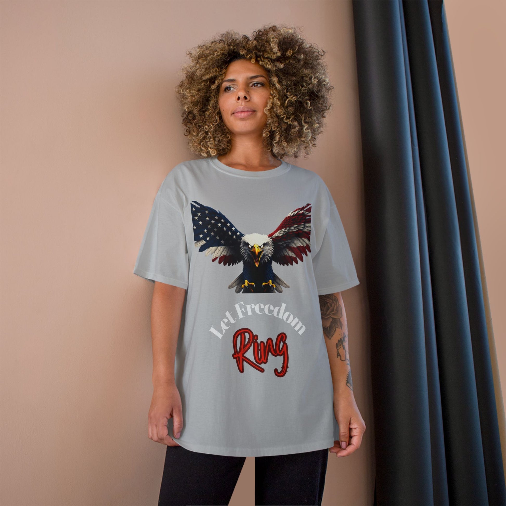 Let Freedom Ring Patriotic Eagle on a Champion T-shirt