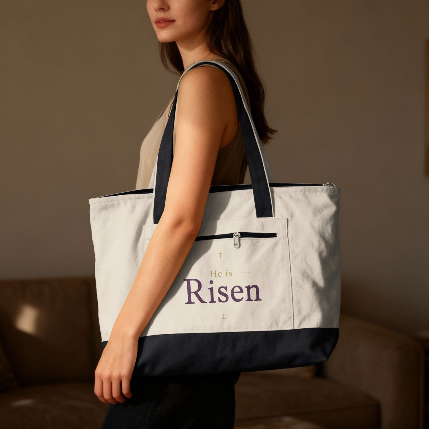 He is Risen Cross Message Shoulder Carryall product type