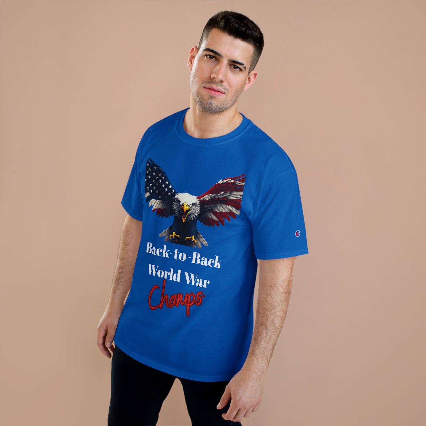 Back-To-Back World War Champs Patriotic Eagle on a Champion T-shirt