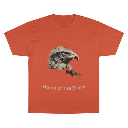 Home of the Brave text below an eagle head on a Champion Tee