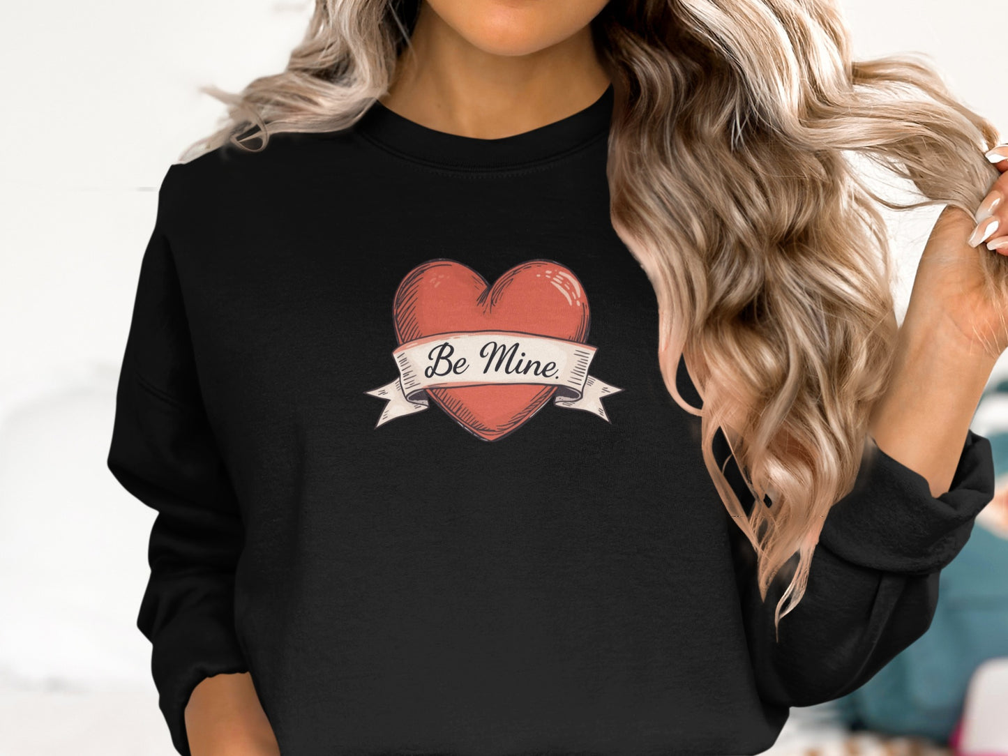 Be Mine Heart Black Sweatshirt Valentine's Day Shirt