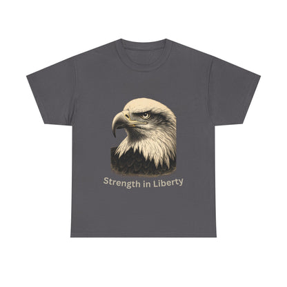 Engraved Eagle - Strength in Liberty - text on the bottom of a Heavyweight T-shirt