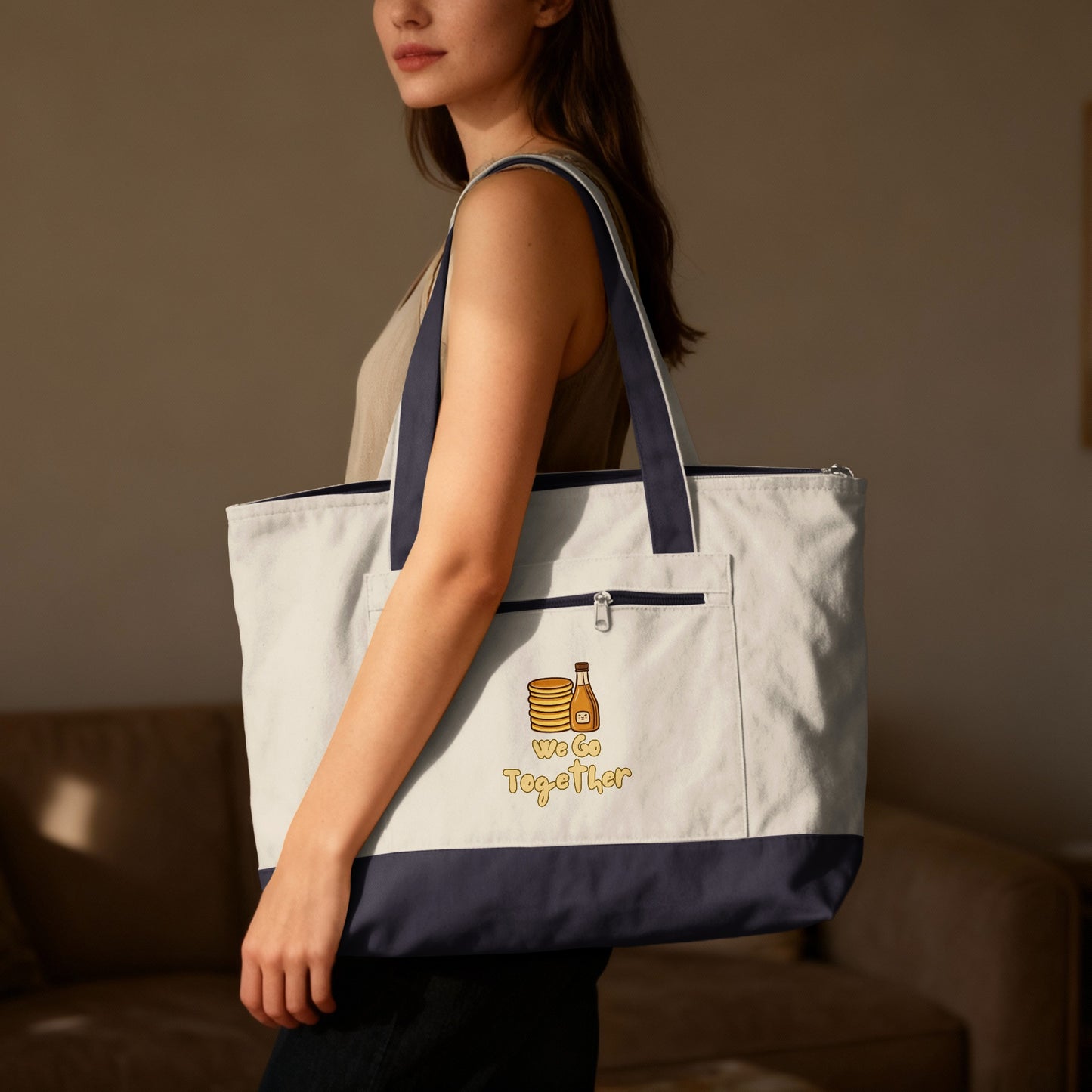 We Go Together phrase on a Zippered Canvas Tote