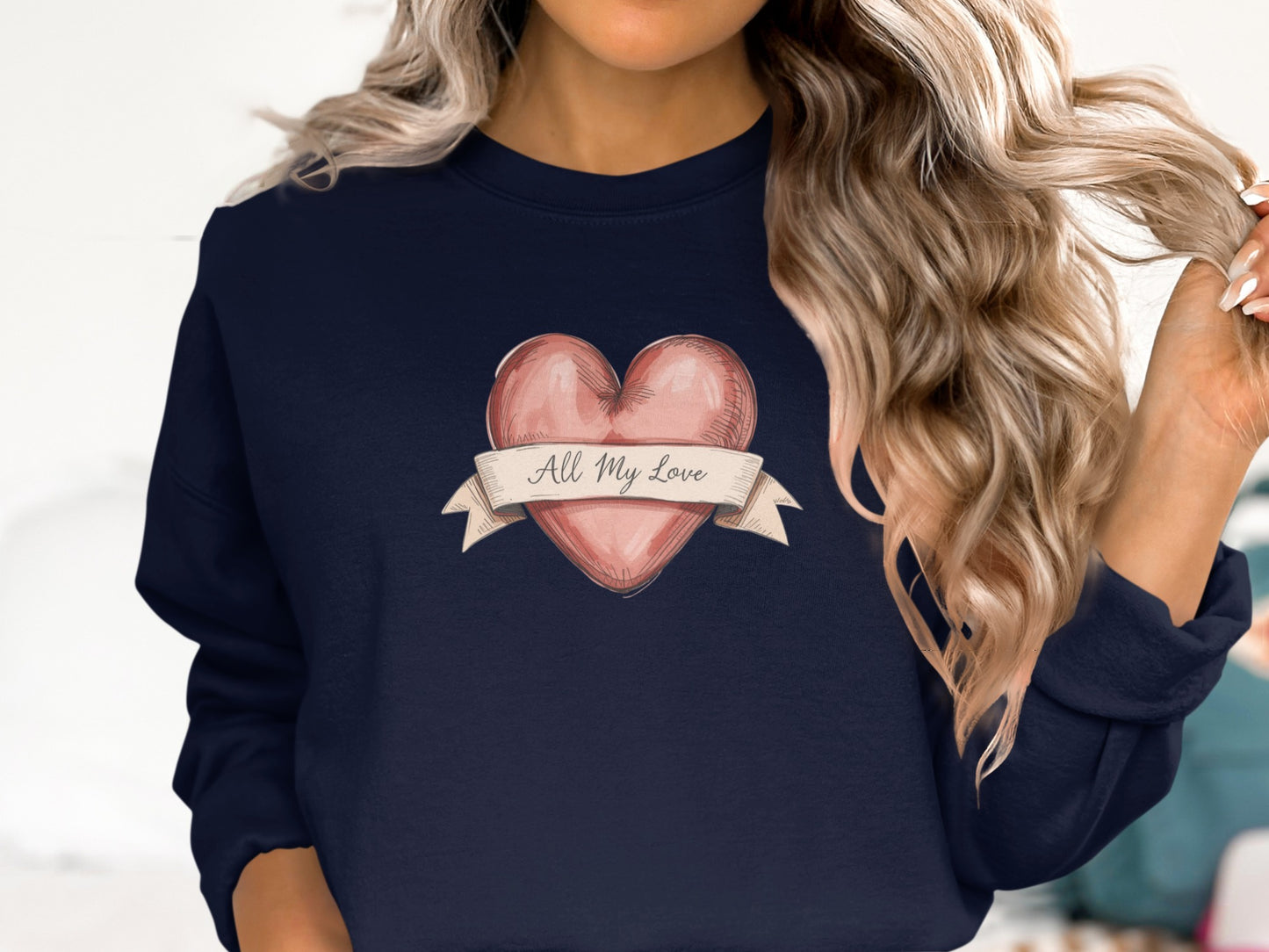 All My Love Heart Design on Navy Blue Sweatshirt