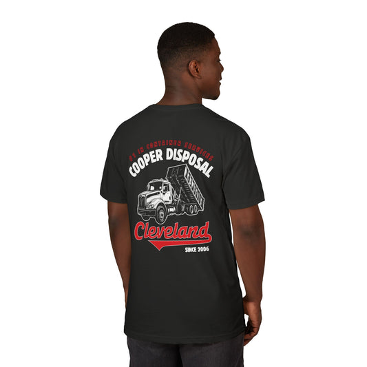 Black t-shirt with Cooper Disposal logo featuring a truck and Cleveland since 2006.