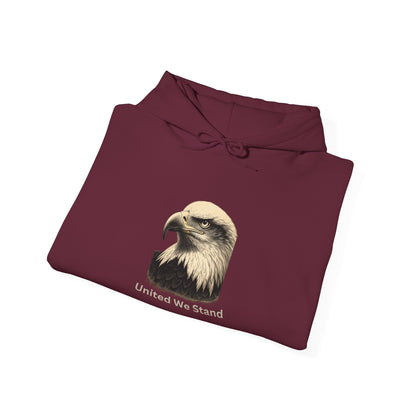 United We Stand text beneath an eagle head on a Pullover Hoodie