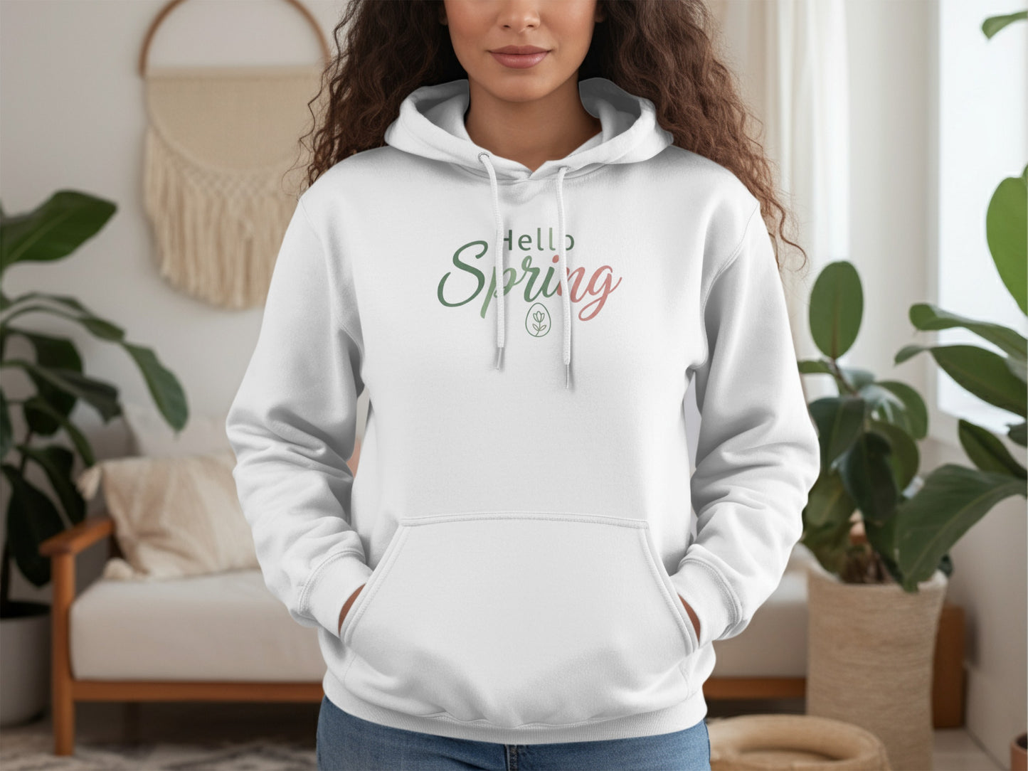 Hello Spring Graphic White Hoodie Apparel Product
