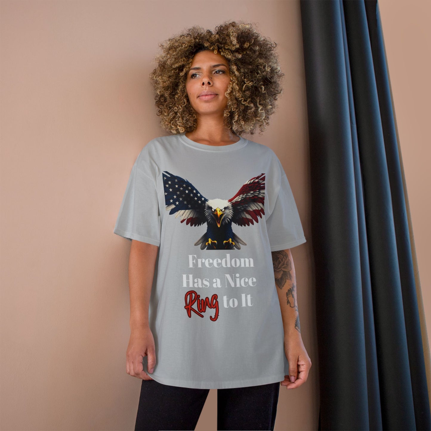 Freedom Has A Nice Ring To It Patriotic Eagle on a Champion T-shirt