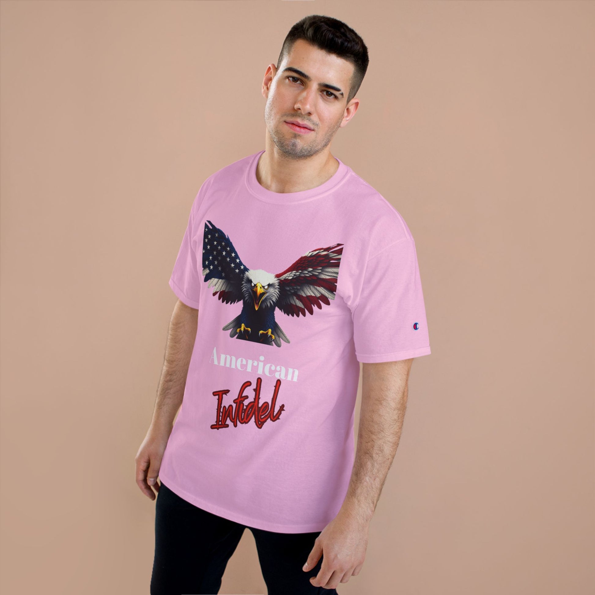 American Infidel Patriotic Eagle on a Champion T-shirt