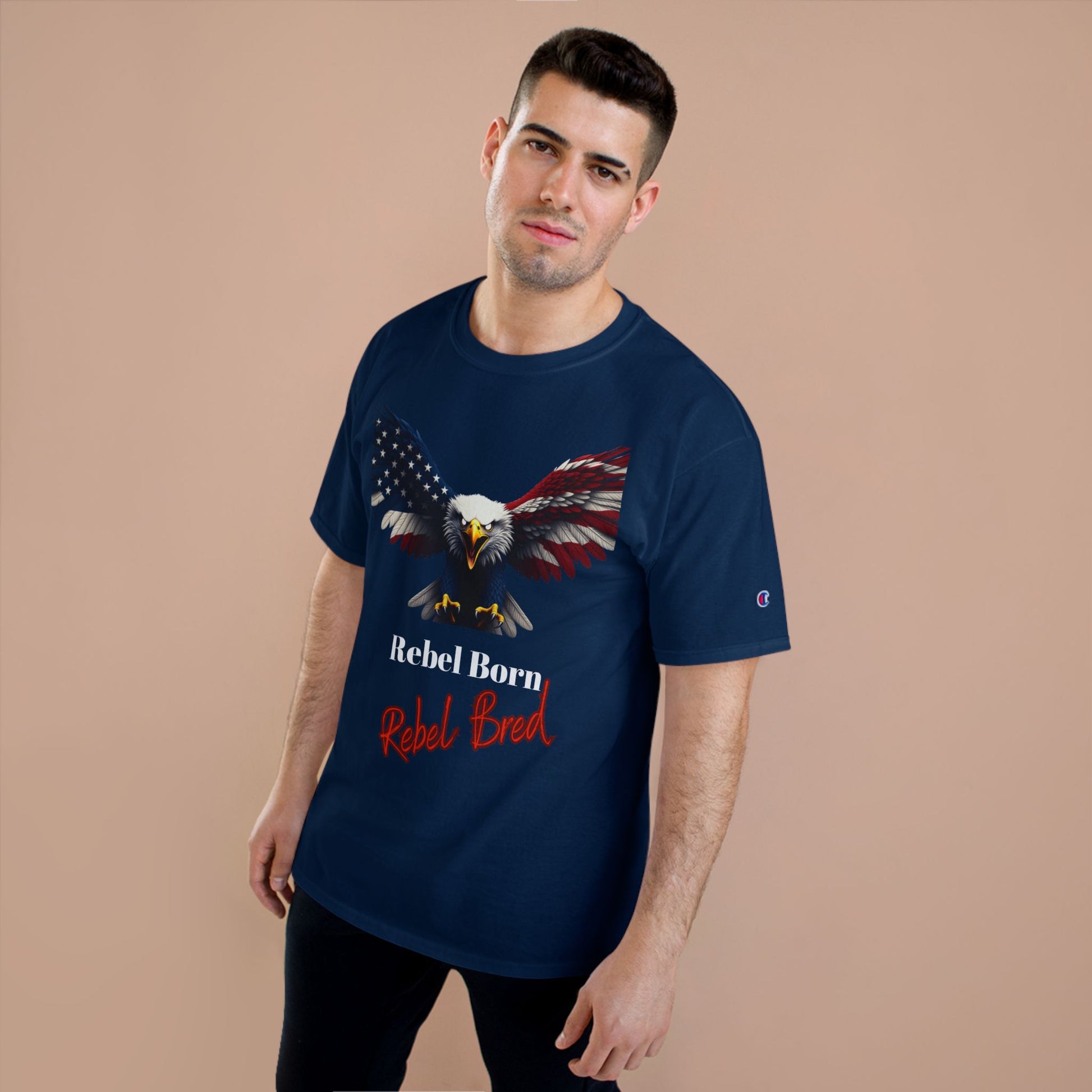 Rebel Born Rebel Bred Patriotic Eagle on a Champion T-shirt