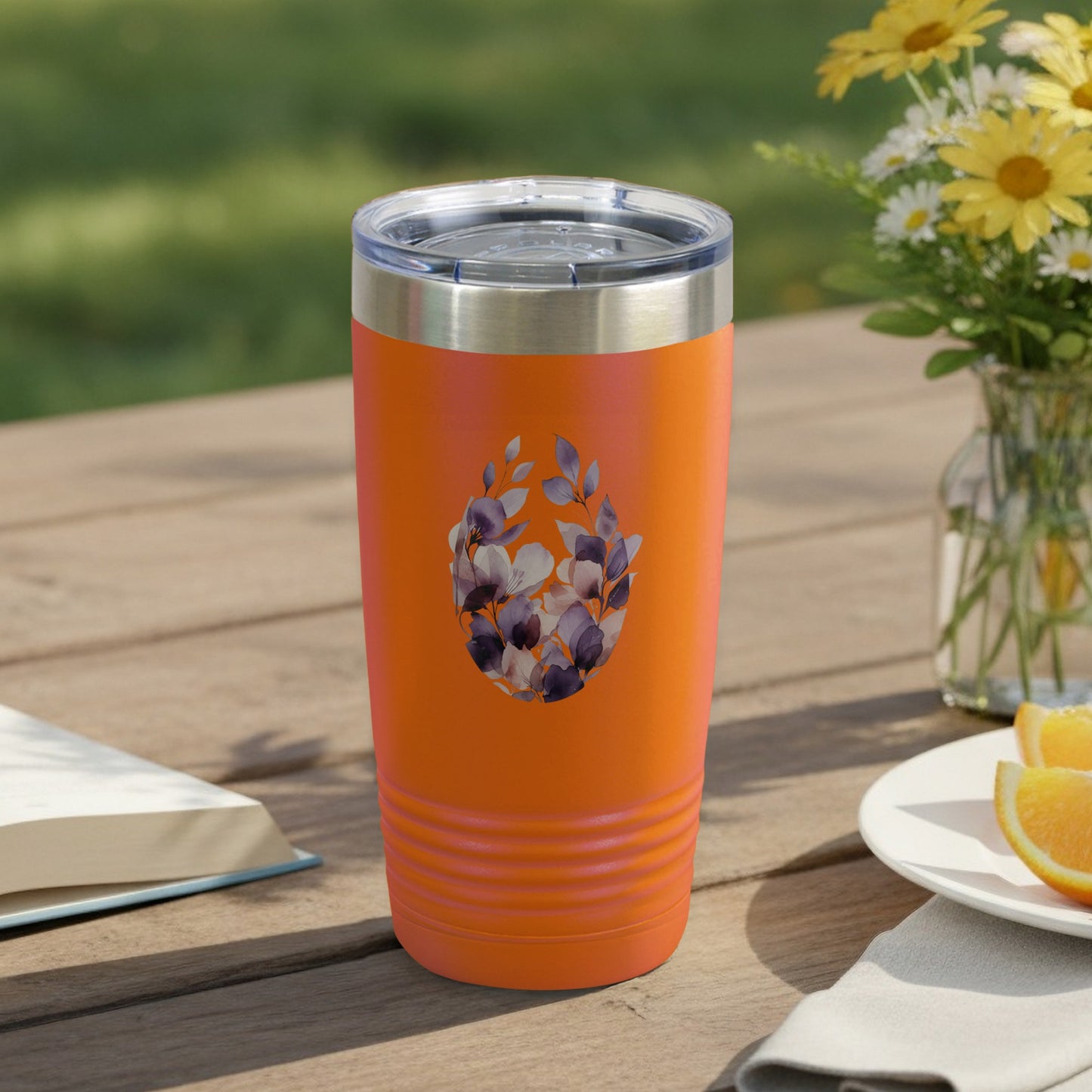 Bright Orange Floral Tumbler Perfect for On-the-Go