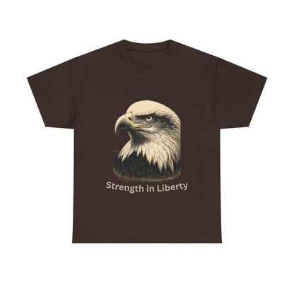 Engraved Eagle - Strength in Liberty - text on the bottom of a Heavyweight T-shirt