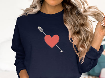 Heart and Arrow Graphic Design on Navy Sweatshirt