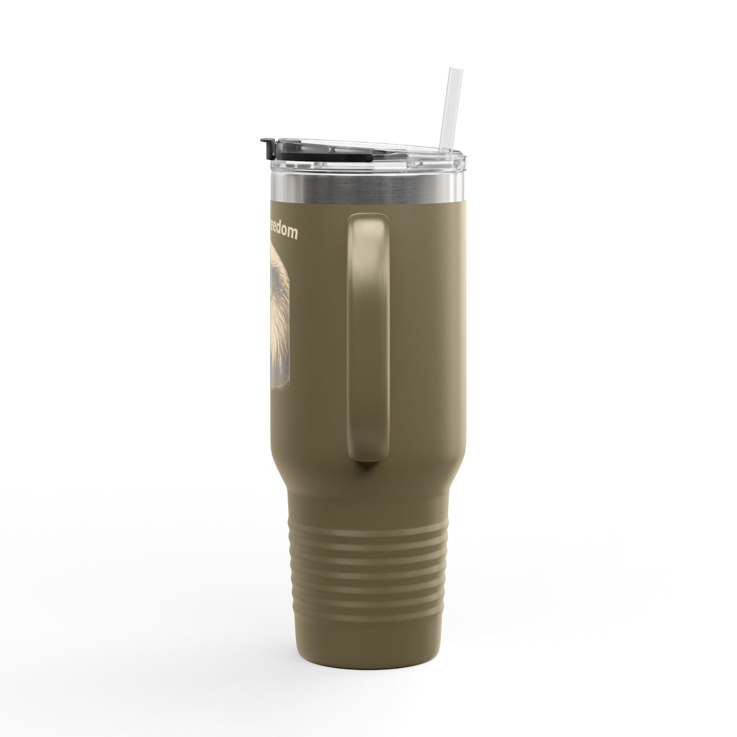 Built on Freedom text on the top of a  40oz Insulated Travel Mug