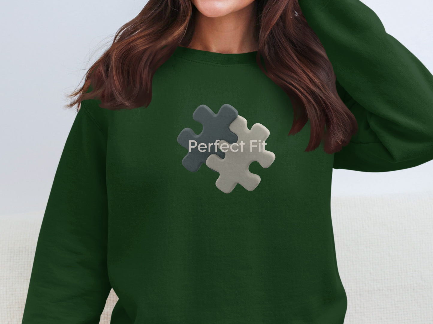 Perfect Fit Two Puzzle Pieces Green Sweatshirt
