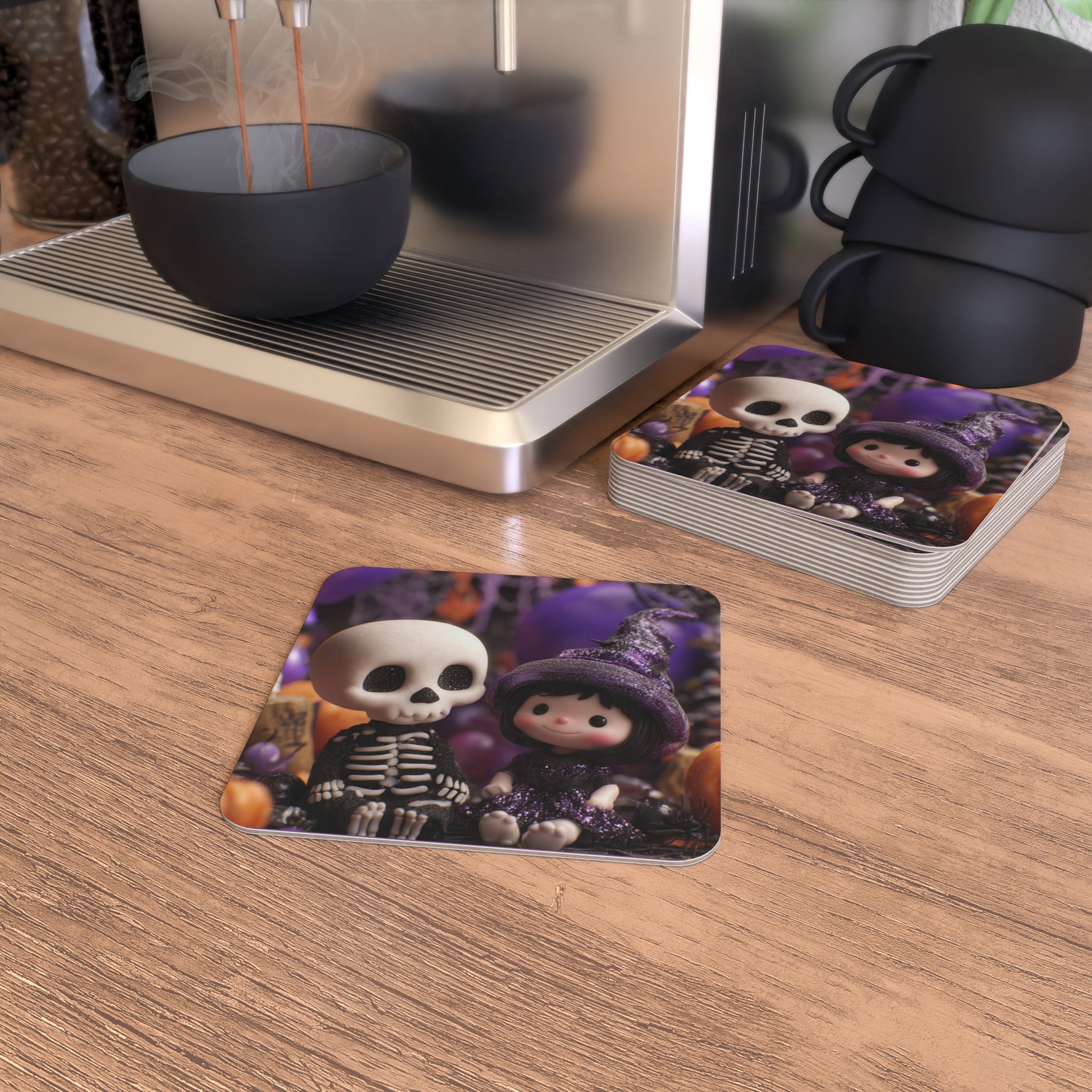 Little Skeletons on cork bottom coasters